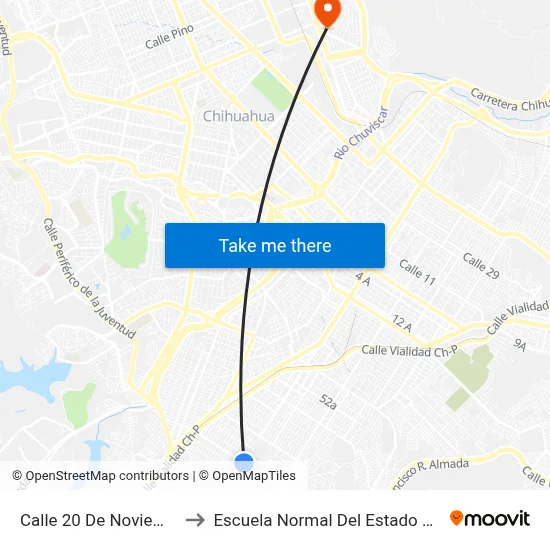Calle 20 De Noviembre, 7820 to Escuela Normal Del Estado De Chihuahua map