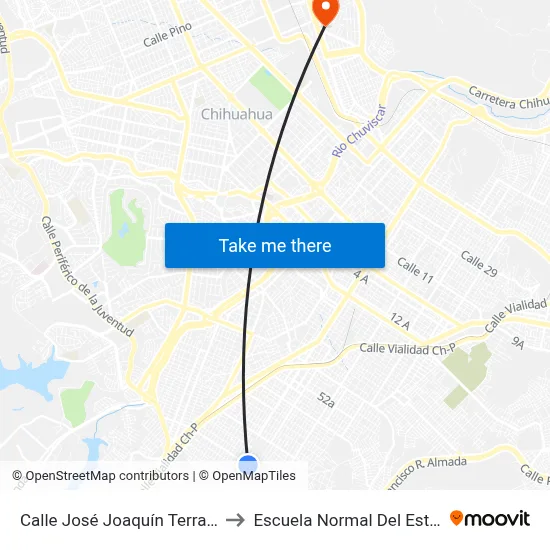 Calle José Joaquín Terrazas Quesada, 8001 to Escuela Normal Del Estado De Chihuahua map