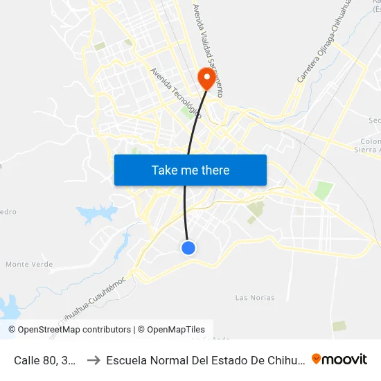 Calle 80, 3615 to Escuela Normal Del Estado De Chihuahua map