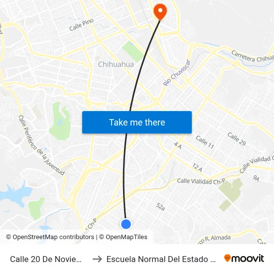 Calle 20 De Noviembre, 6813 to Escuela Normal Del Estado De Chihuahua map