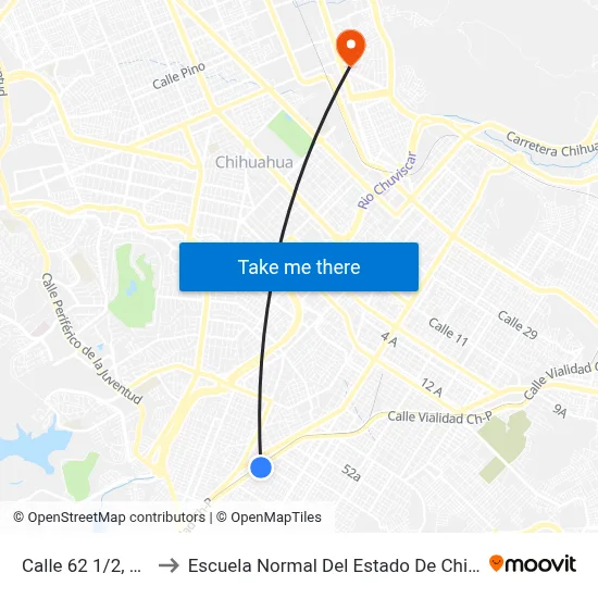 Calle 62 1/2, 1804 to Escuela Normal Del Estado De Chihuahua map