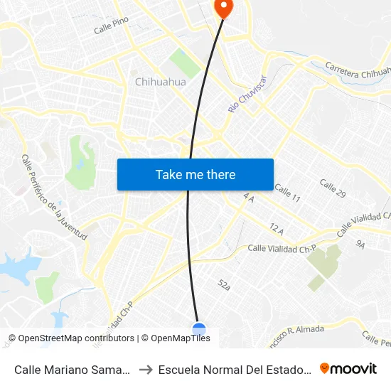 Calle Mariano Samaniego, 7017 to Escuela Normal Del Estado De Chihuahua map