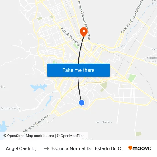 Angel Castillo, 7219 to Escuela Normal Del Estado De Chihuahua map