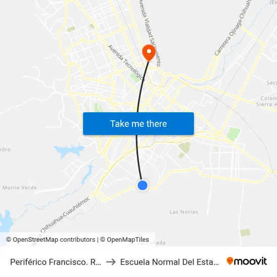 Periférico Francisco. R. Almada, 6809 to Escuela Normal Del Estado De Chihuahua map