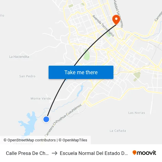 Calle Presa De Chihuahua to Escuela Normal Del Estado De Chihuahua map