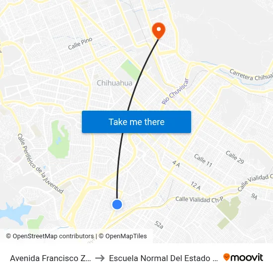Avenida Francisco Zarco, 3407 to Escuela Normal Del Estado De Chihuahua map