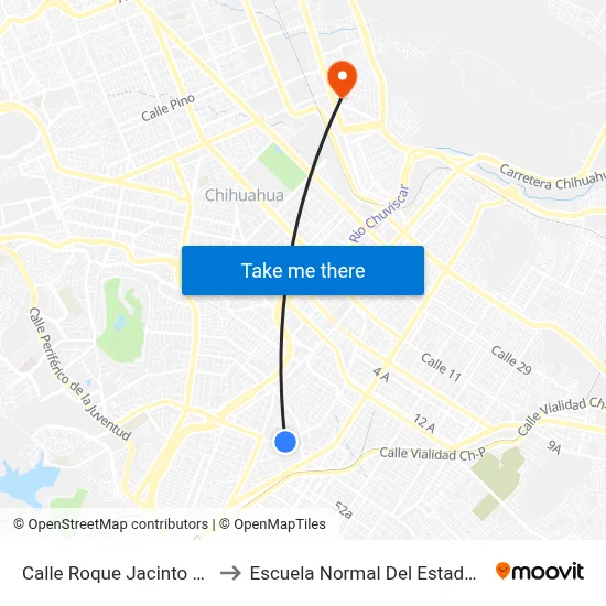 Calle Roque Jacinto Morón, 4600 to Escuela Normal Del Estado De Chihuahua map
