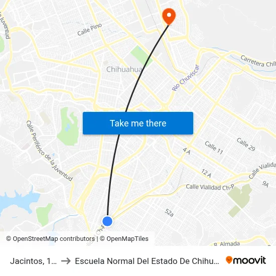 Jacintos, 102 to Escuela Normal Del Estado De Chihuahua map