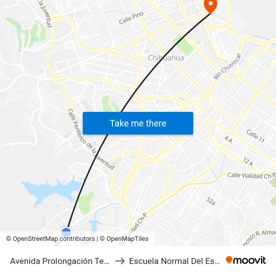 Avenida Prolongación Teófilo Borunda, 11400 to Escuela Normal Del Estado De Chihuahua map