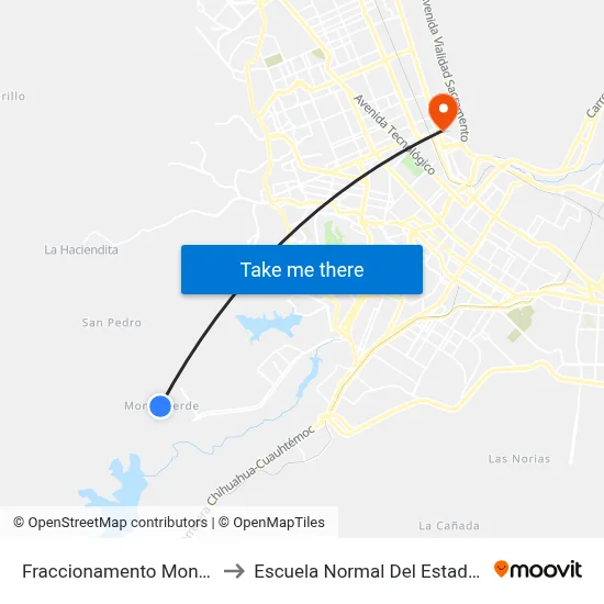 Fraccionamento Monteverde, 2350 to Escuela Normal Del Estado De Chihuahua map
