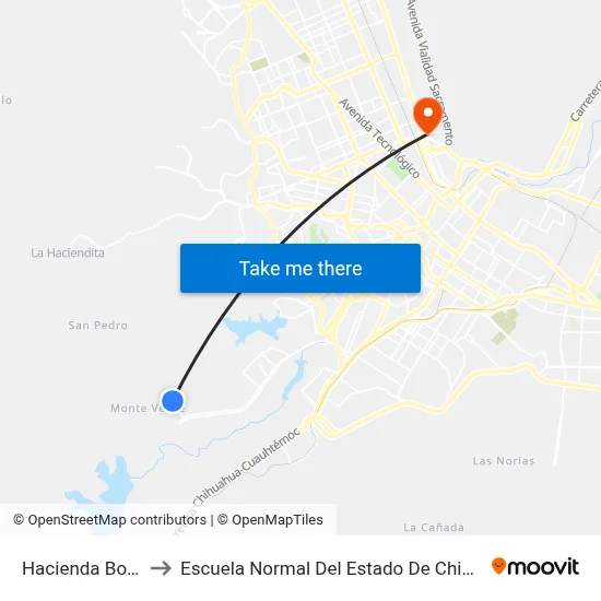 Hacienda Bonita to Escuela Normal Del Estado De Chihuahua map