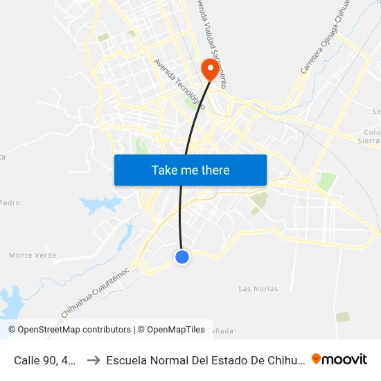 Calle 90, 4010 to Escuela Normal Del Estado De Chihuahua map