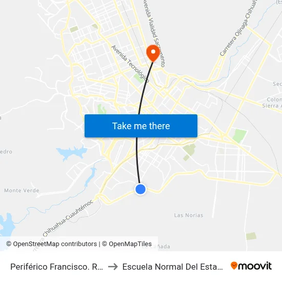 Periférico Francisco. R. Almada, 8014 to Escuela Normal Del Estado De Chihuahua map