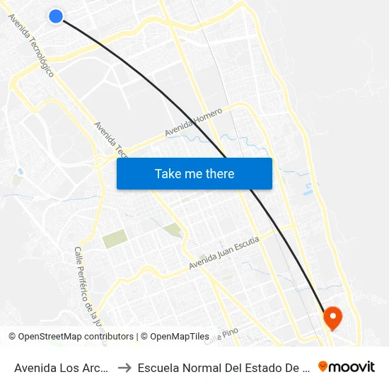 Avenida Los Arcos, 201 to Escuela Normal Del Estado De Chihuahua map