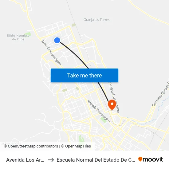 Avenida Los Arcos, 8 to Escuela Normal Del Estado De Chihuahua map