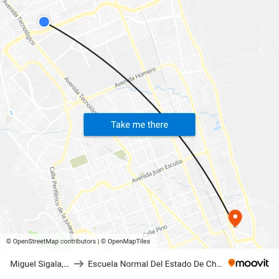 Miguel Sigala, 617 to Escuela Normal Del Estado De Chihuahua map