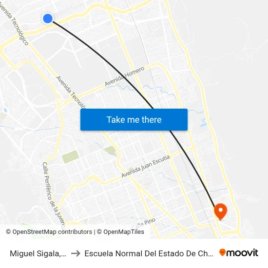 Miguel Sigala, 105 to Escuela Normal Del Estado De Chihuahua map