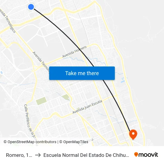 Romero, 100 to Escuela Normal Del Estado De Chihuahua map
