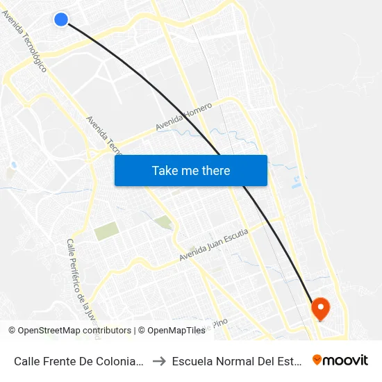 Calle Frente De Colonias Populares, 207a to Escuela Normal Del Estado De Chihuahua map