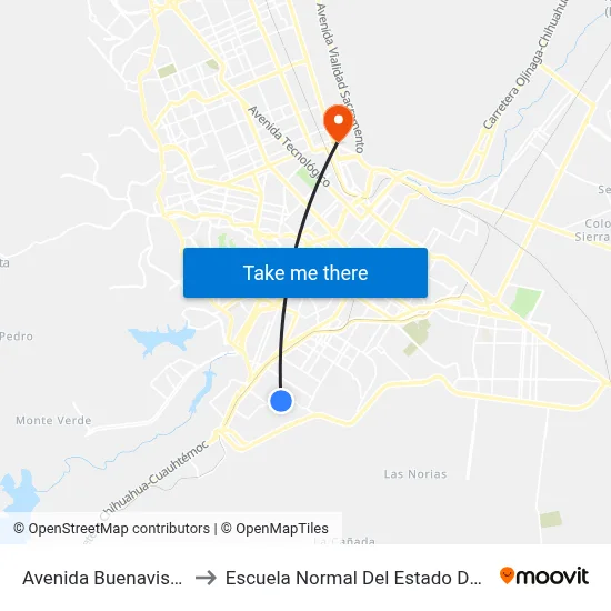 Avenida Buenavista, 8800 to Escuela Normal Del Estado De Chihuahua map