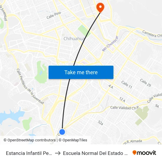 Estancia Infantil Pecas, 1001 to Escuela Normal Del Estado De Chihuahua map