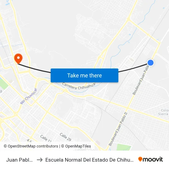 Juan Pablo II to Escuela Normal Del Estado De Chihuahua map