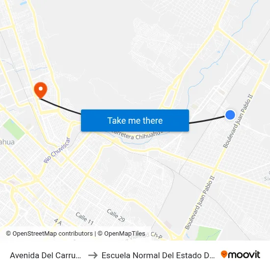 Avenida Del Carruaje, 7814 to Escuela Normal Del Estado De Chihuahua map