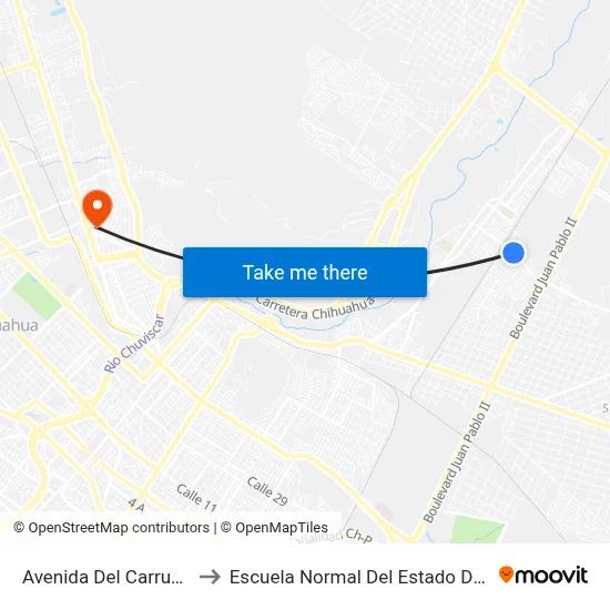 Avenida Del Carruaje, 7429 to Escuela Normal Del Estado De Chihuahua map