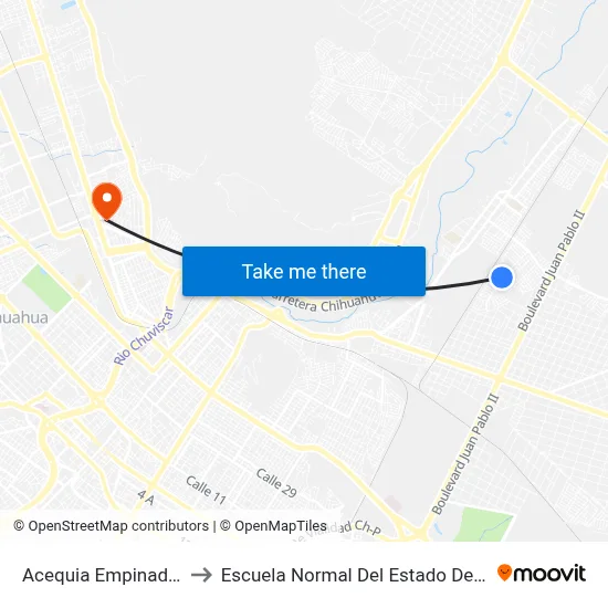 Acequia Empinada, 7432 to Escuela Normal Del Estado De Chihuahua map