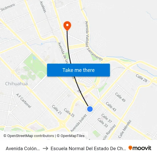 Avenida Colón, 205 to Escuela Normal Del Estado De Chihuahua map