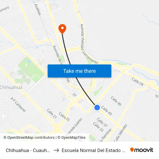 Chihuahua - Cuauhtémoc, 15 to Escuela Normal Del Estado De Chihuahua map