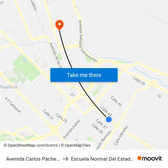 Avenida Carlos Pacheco Villa, 1410 to Escuela Normal Del Estado De Chihuahua map