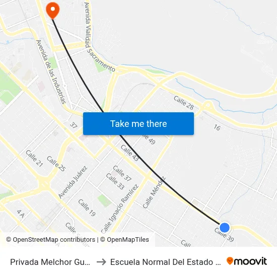 Privada Melchor Guaspe, 3911 to Escuela Normal Del Estado De Chihuahua map