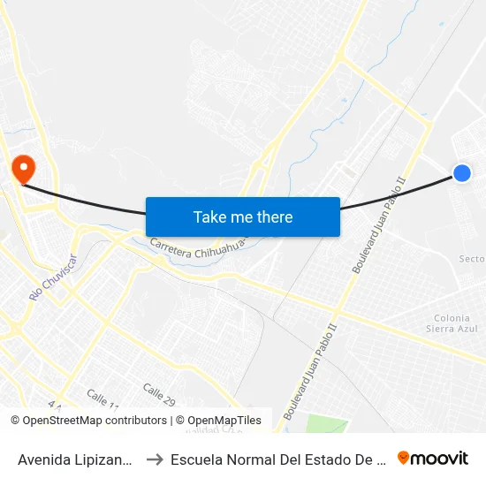 Avenida Lipizano, 9825 to Escuela Normal Del Estado De Chihuahua map