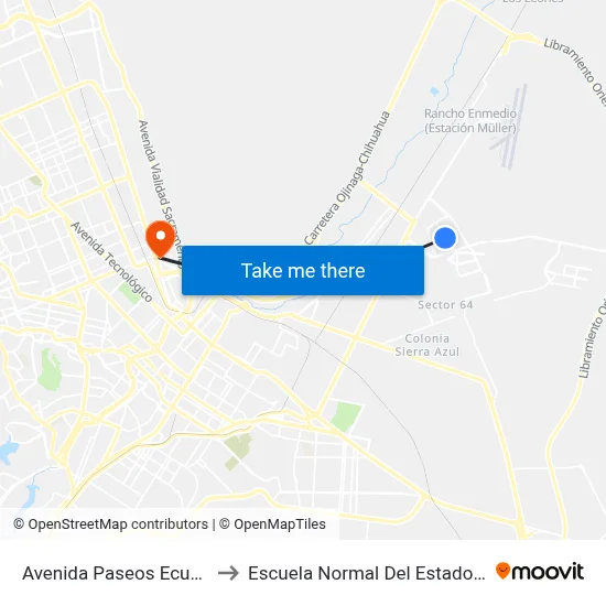 Avenida Paseos Ecuestre, 10919 to Escuela Normal Del Estado De Chihuahua map