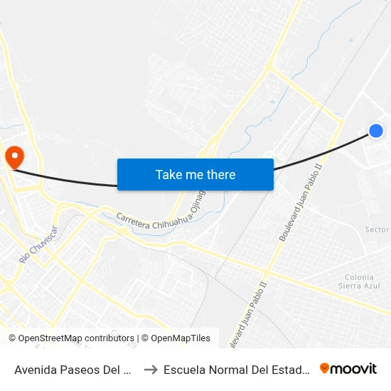 Avenida Paseos Del Pastizal, 9206 to Escuela Normal Del Estado De Chihuahua map
