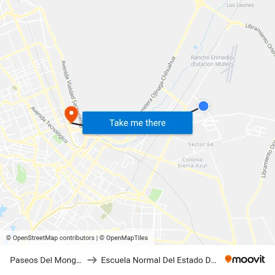 Paseos Del Mongol, 9051 to Escuela Normal Del Estado De Chihuahua map