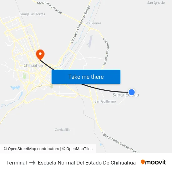 Terminal to Escuela Normal Del Estado De Chihuahua map