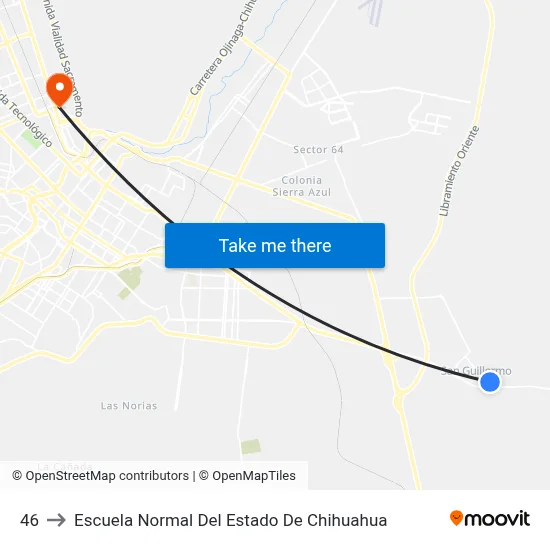 46 to Escuela Normal Del Estado De Chihuahua map