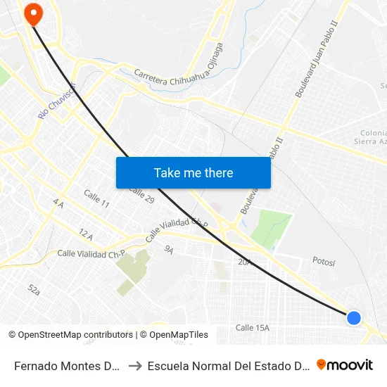 Fernado Montes De Oca, 94 to Escuela Normal Del Estado De Chihuahua map