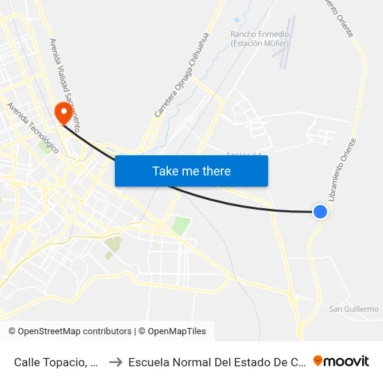 Calle Topacio, 11078 to Escuela Normal Del Estado De Chihuahua map