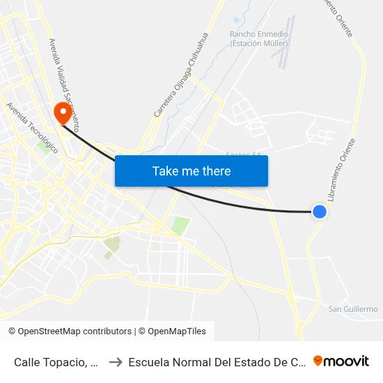 Calle Topacio, 11078 to Escuela Normal Del Estado De Chihuahua map