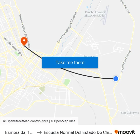 Esmeralda, 10871 to Escuela Normal Del Estado De Chihuahua map