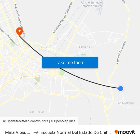 Mina Vieja, 608 to Escuela Normal Del Estado De Chihuahua map