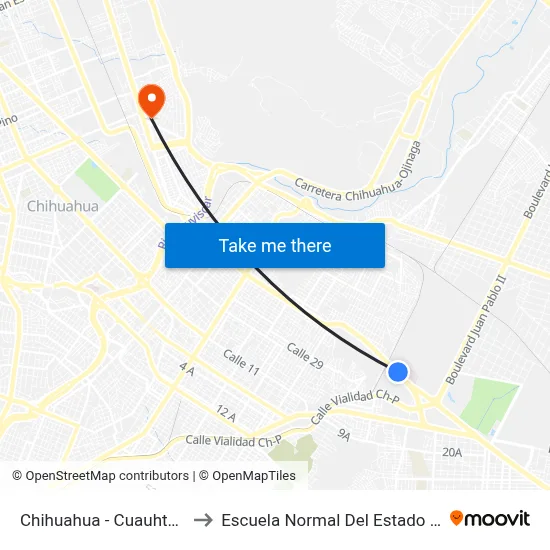 Chihuahua - Cuauhtémoc, 2103 to Escuela Normal Del Estado De Chihuahua map