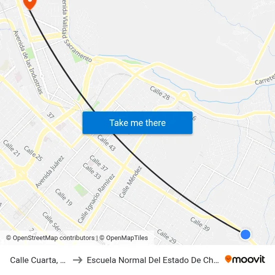 Calle Cuarta, 1401 to Escuela Normal Del Estado De Chihuahua map