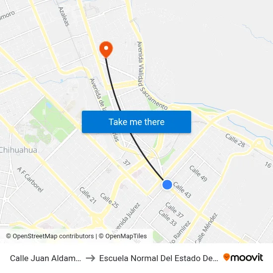 Calle Juan Aldama, 4101 to Escuela Normal Del Estado De Chihuahua map