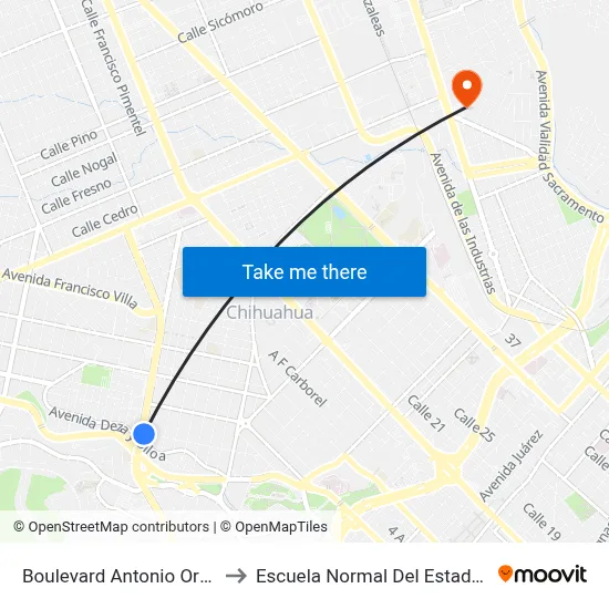 Boulevard Antonio Ortiz Mena, 432 to Escuela Normal Del Estado De Chihuahua map