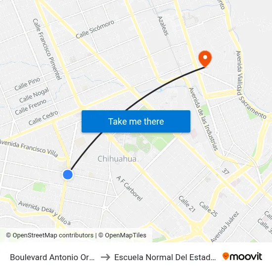 Boulevard Antonio Ortiz Mena, 124 to Escuela Normal Del Estado De Chihuahua map