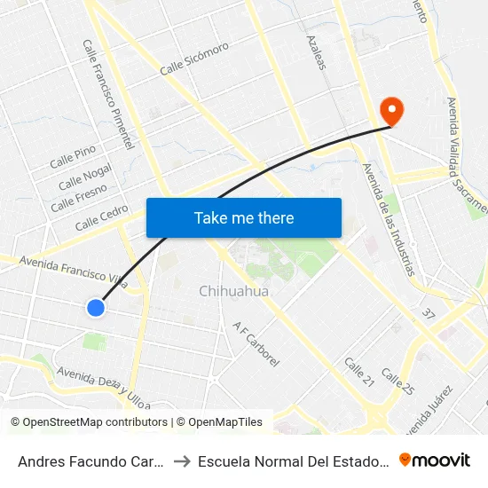 Andres Facundo Carbonel, 4306 to Escuela Normal Del Estado De Chihuahua map